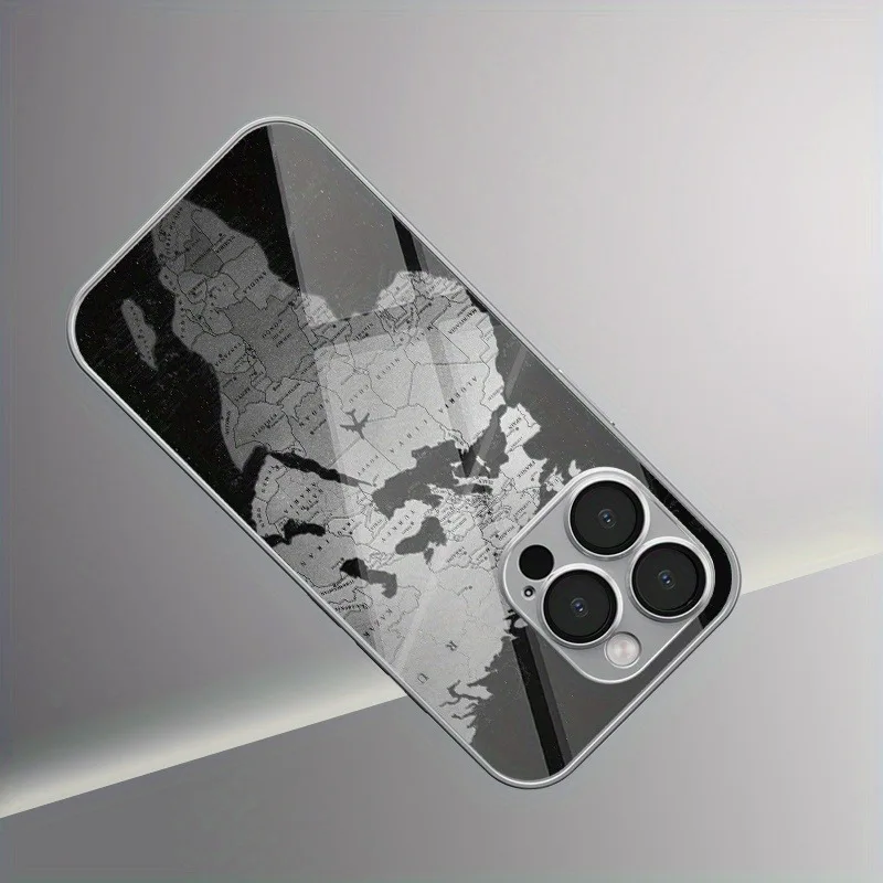 Sleek Glass Electroplated World Map Design Phone Case