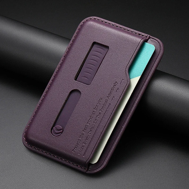 Sleek Magnetic Leather Wallet Card Holder Case with Hidden Strap