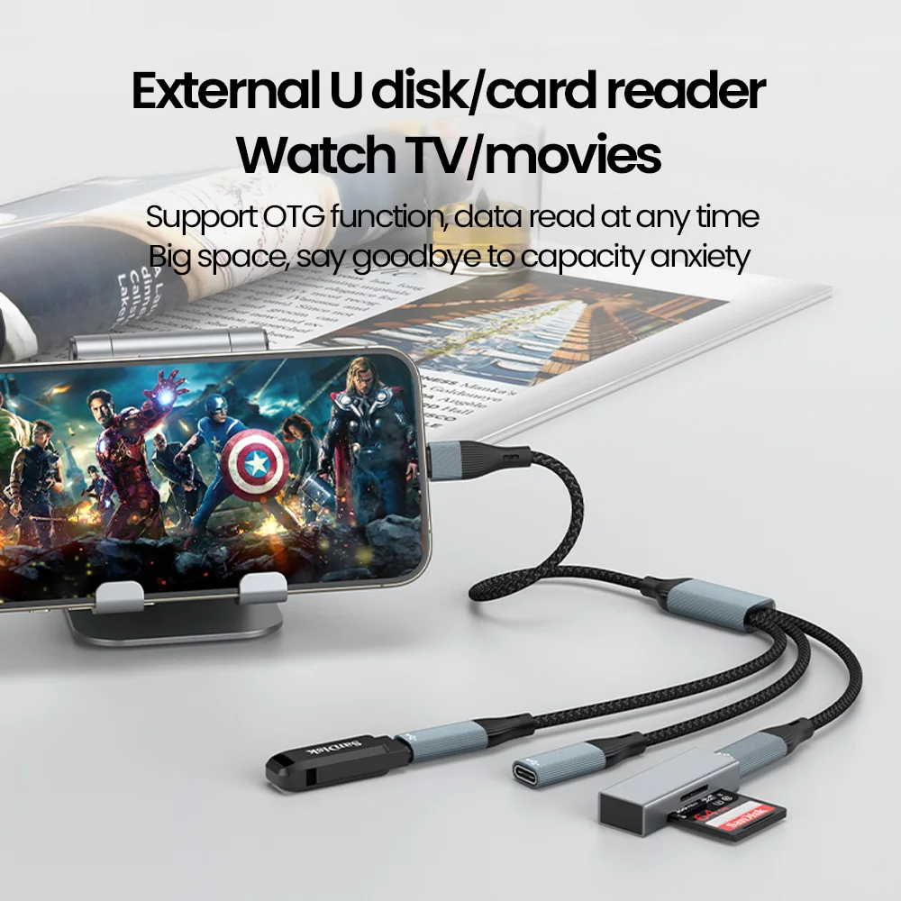 Olaf Hub USB 유형 C-3 포트 USB C 분배기 확장 도킹 스테이션 읽기 카드 데이터 전화 PC 노트북 용 OTG 어댑터 케이블