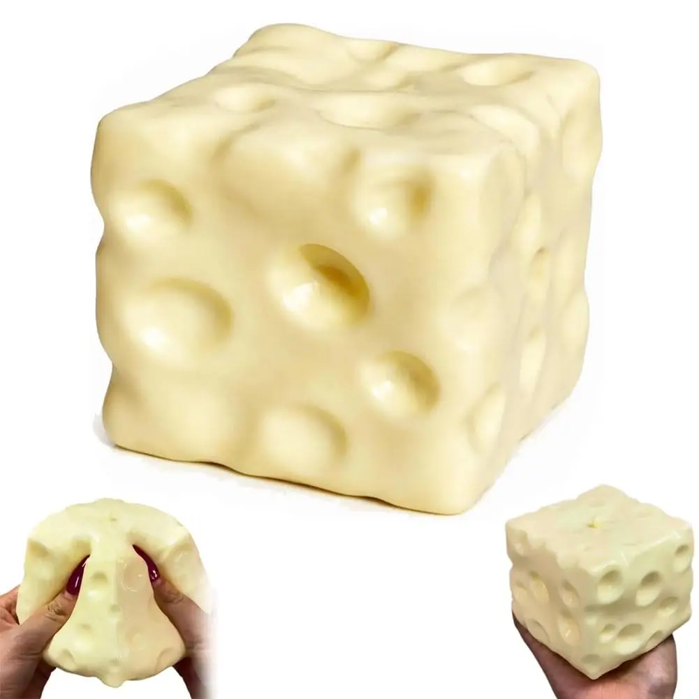 Cheese Cube Squishy Stress Relief Fidget Toy - Soft Sensory Squeeze