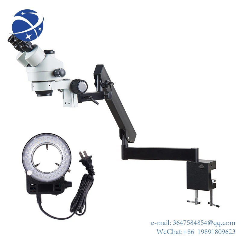 

Yun Yi7X-45X Simul Focal Zoom Articulated Long Arm Stereo 360 degree Rotatable led ring light pcb microscope trinocularCordless