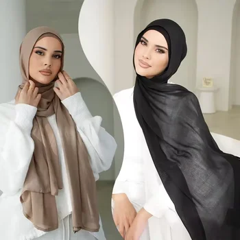 Viscose Hijab Set Matching Color Cap Plain Cotton Modal Muslim Women Scarf Soft Shawl Rayon Double Stitches Edge Scarf Hijab 1