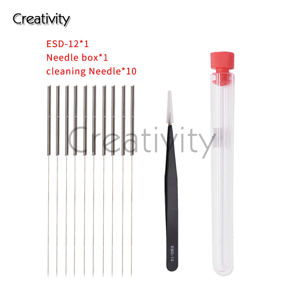 3D Printer Parts MK8 Nozzle Cleaning Kit with Brush Tweezers Tool and 10 Pieces 0.4 mm Cleaning Needles For Ender 3