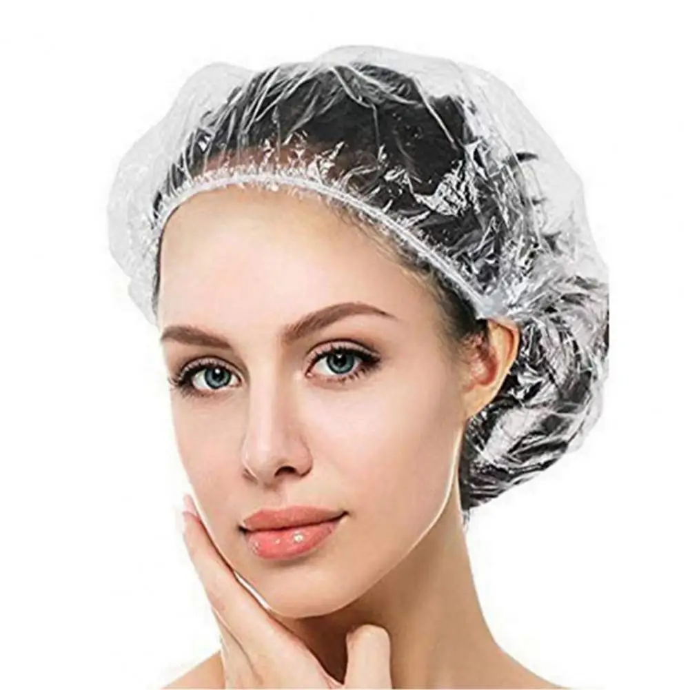 

100Pcs/Set Shower Cap Disposable Waterproof Wear Resistant Dustproof Loose Transparent Waterproof Headwear Hair Dye Cap Cover