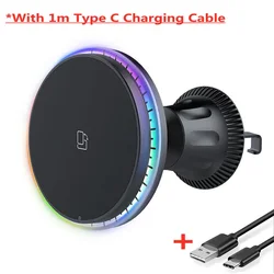 Magnetic RGB Wireless Car Charger with Fast Charging Station and Phone Holder Stand (RGB With Cable)