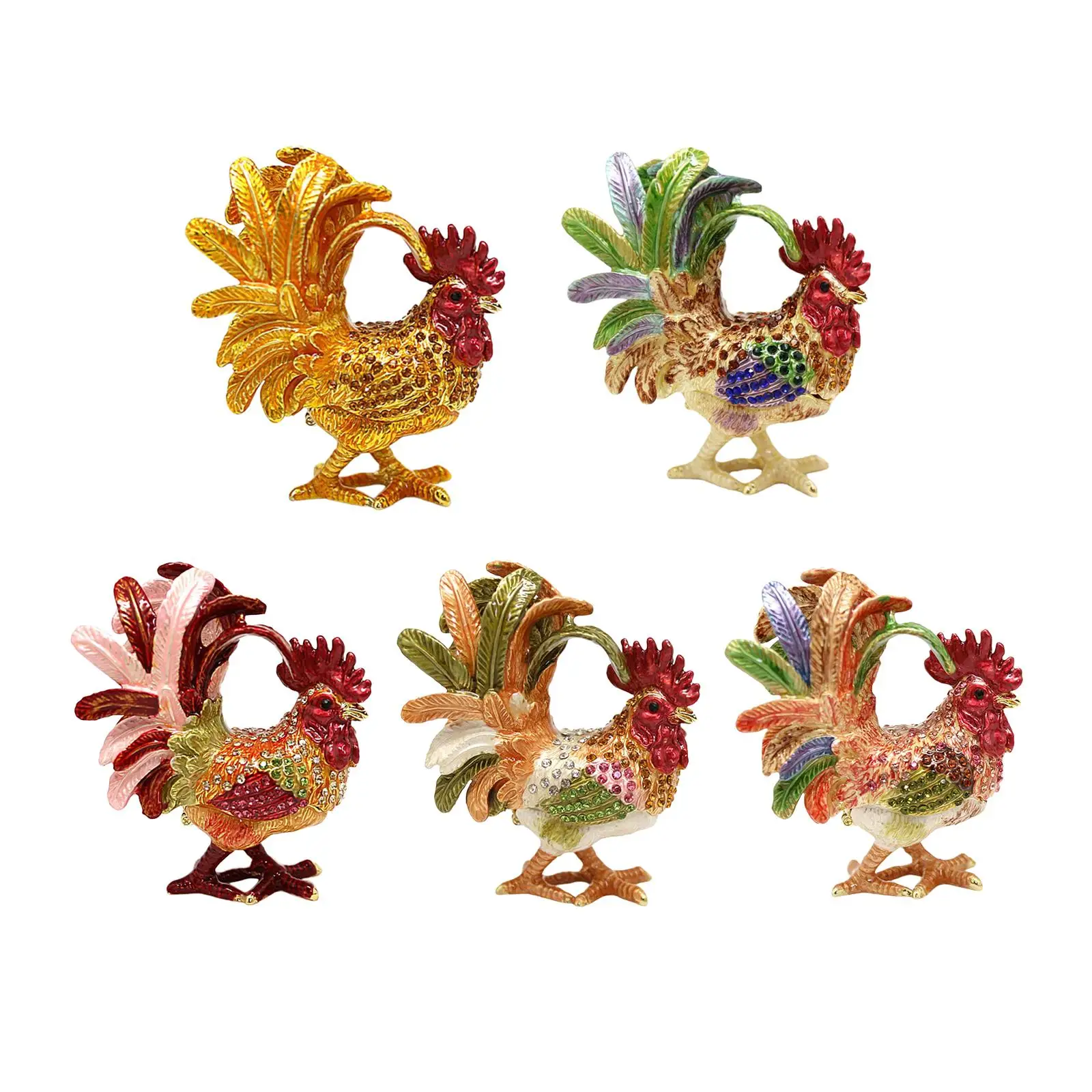 Enameled Chicken Figurine Jewelry Box Decor Desktop Sculpture Treasure Case