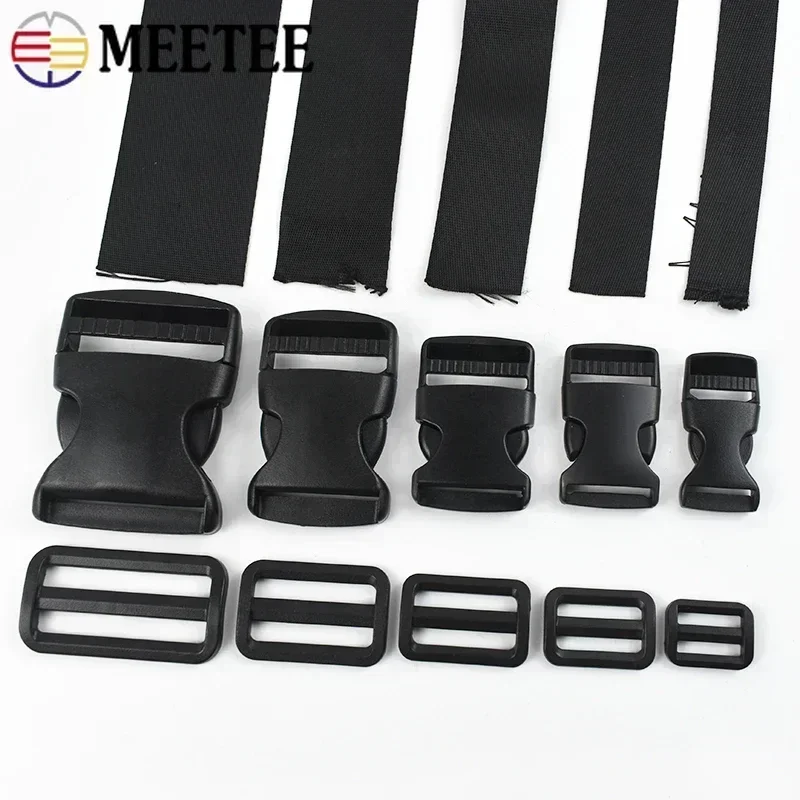 Bag Strap Repair Accessories 1-5Sets 20-50mm Plastic Release Buckle Dog Collar Nylon Webbing Tape Adjust Slider Side Clip Clasp
