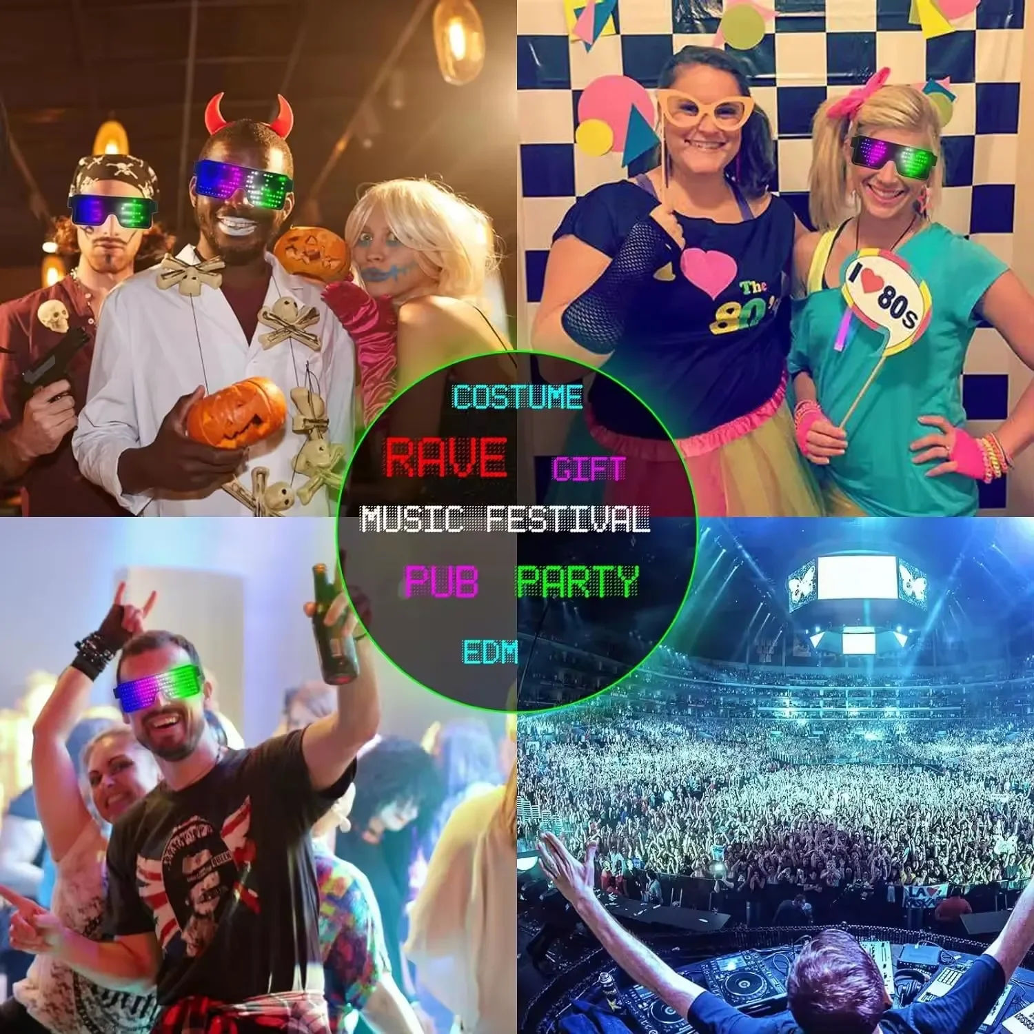 LED Glasses LED Glasses Luminous Flashing Light 10 Glow Flashing Modes for Halloween Birthday Rave Music Performance Props Screen Display