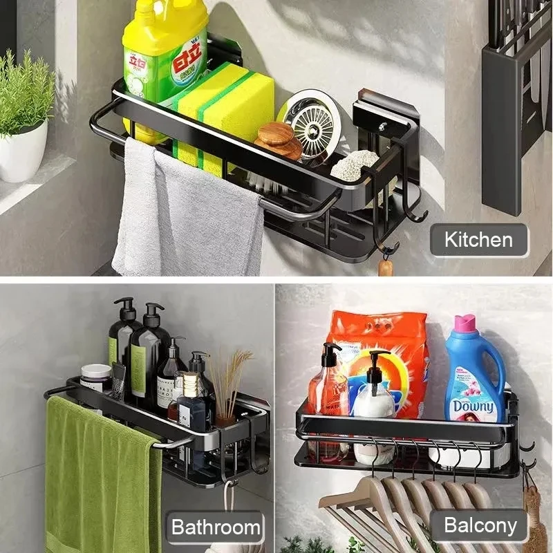 Household Tools Shower Rack Punch-free Shower Caddy Shelves Slide Bar for  Shower Head, Shampoo, Soap HolderSuitcase,with Stainless Steel Guardrail,  Shower Shelves on Clearance 