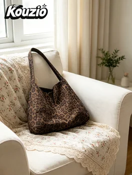 Borsa a Tracolla Kouzio con Stampa Leopardata, Grande Capacità, Stile Vintage, Morbida, per Uso Quotidiano, Viaggi e Shopping
