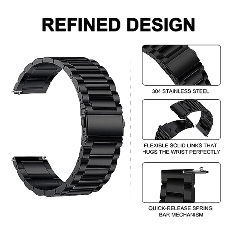 Stainless Steel Metal Watchband Bracelet, 20mm Strap