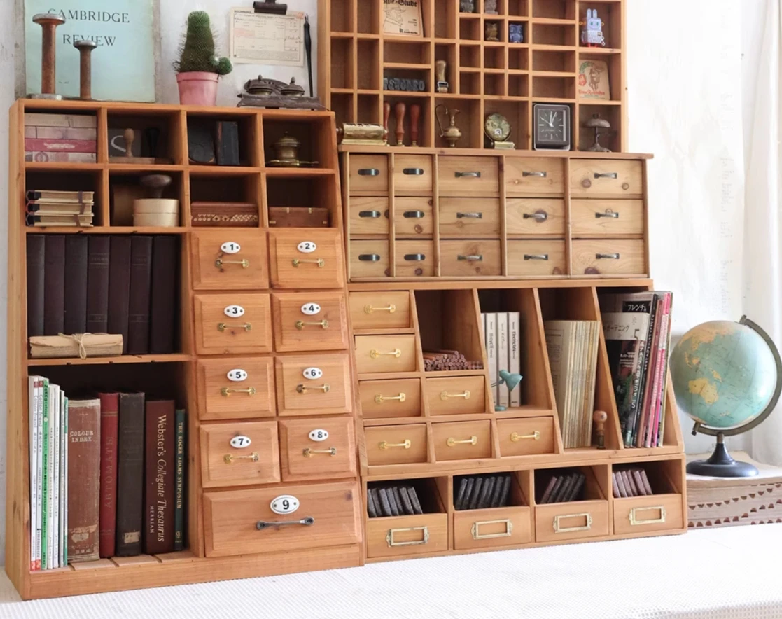 

Handmade Primitive Wood Countertop Desktop Office Supplies Organizer Shelf