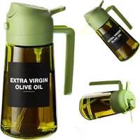Pulvérisateur d'huile pour la cuisine de 470 ml, distributeur d'huile d'olive 2 en 1 et flacon pulvérisateur d'huile, vaporisateur d'huile avec autocollants, flacon pulvérisateur en verre épais 1