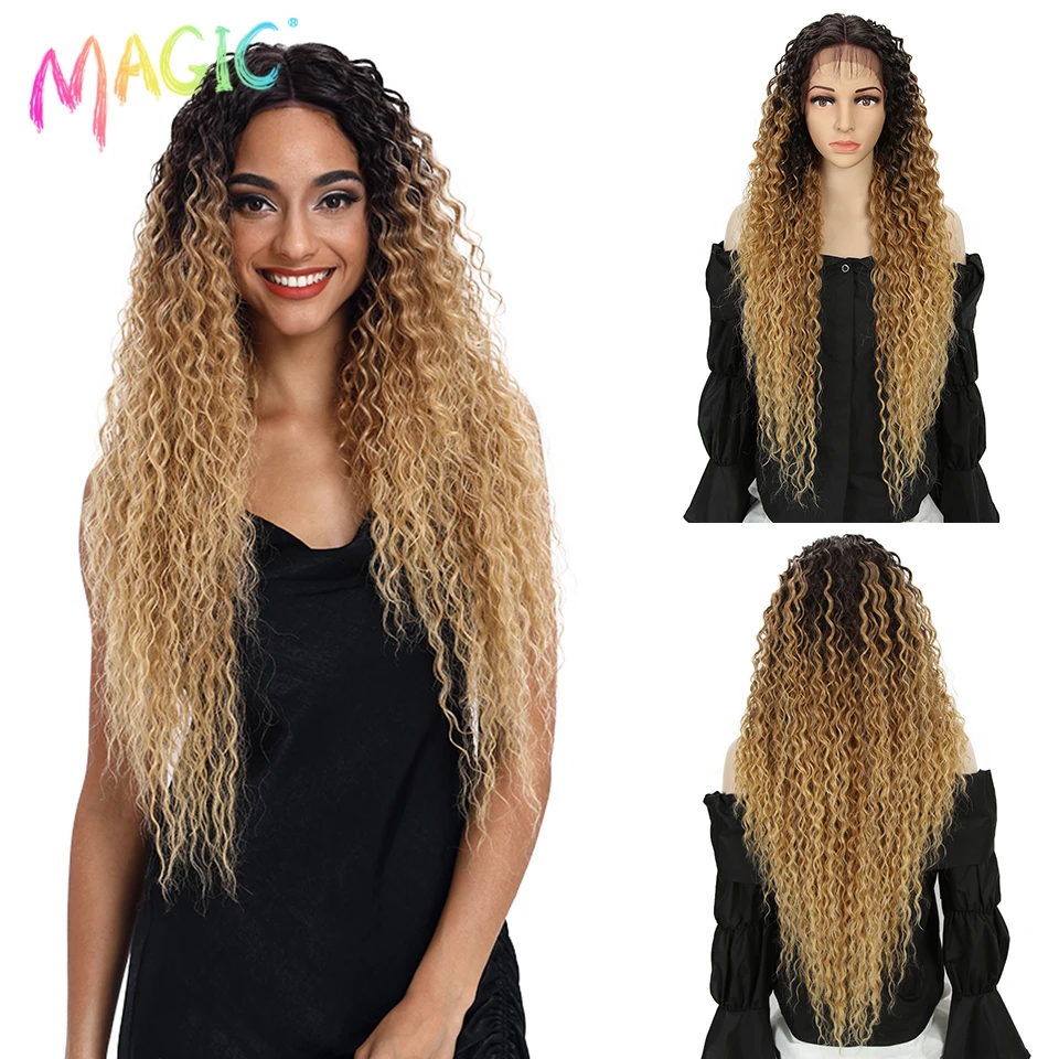 Magic Synthetic Lace Wig Kinky Curly Wigs Omber Blonde Lace Cacheada ...