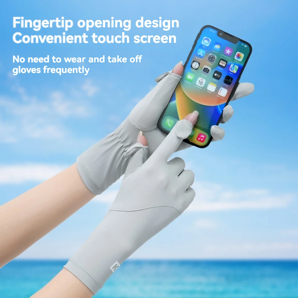 GTUBIKE Sun Protection Gloves Summer Anti-slip Lengthen Wrist Guard Touch Screen Ice Silk Riding Exposed Two Finger Glove Women