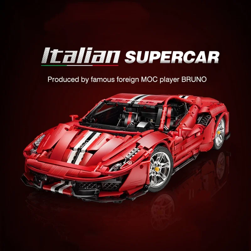 Klemmbausteine Technisches 1:8 FER 488 Rennwagen mit Motor Bausteine Sportwagen Hypercar Modellbausatz Spielzeug für Erwachsene und Kinder Geschenk 3187 Teile