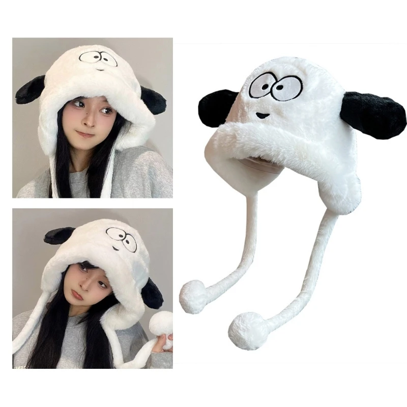 

Winter Keep Warm Plush Bucket Hat Ladies Windproof Commute Camping Skiing Fisherman Cap Big Eyes Hat for Girlfriend