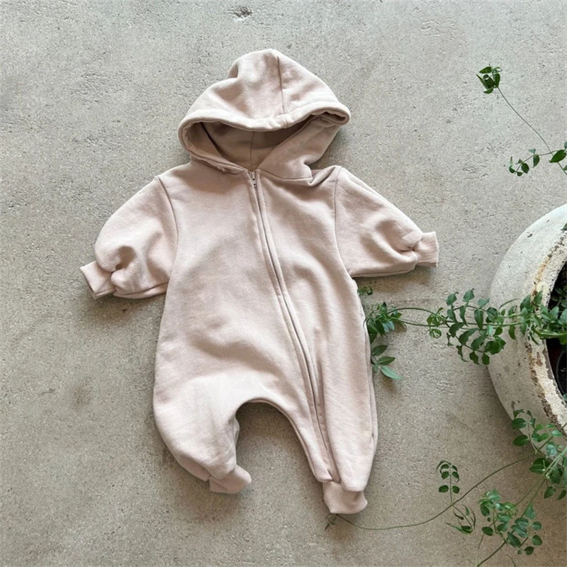 Organic Cotton Baby Romper Hooded Infant Autumn Spring Long Sleeve Jumpsuit Zipper Outwear Toddler Boys Girls baby rompers baby jumpsuit cotton jumpsuit baby clothing cotton onesies