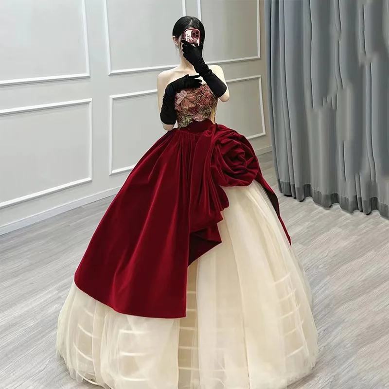 Burgundy Velvet Prom Dresses Vintage 