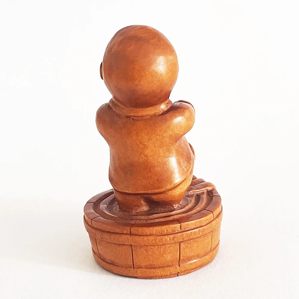 RS465 - 20 Years Old 2" Hand Carved Boxwood Netsuke Figurine Carving : Lovely Monk Boy 4
