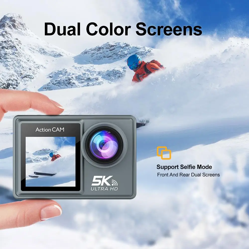 Action Camera 2 Inch IPS Dual Screen Action Camera 5K 30FPS 48MP WiFi Waterproof 30M Underwater Camera 1080P Webcam Vlog WiFi Sports Cam
