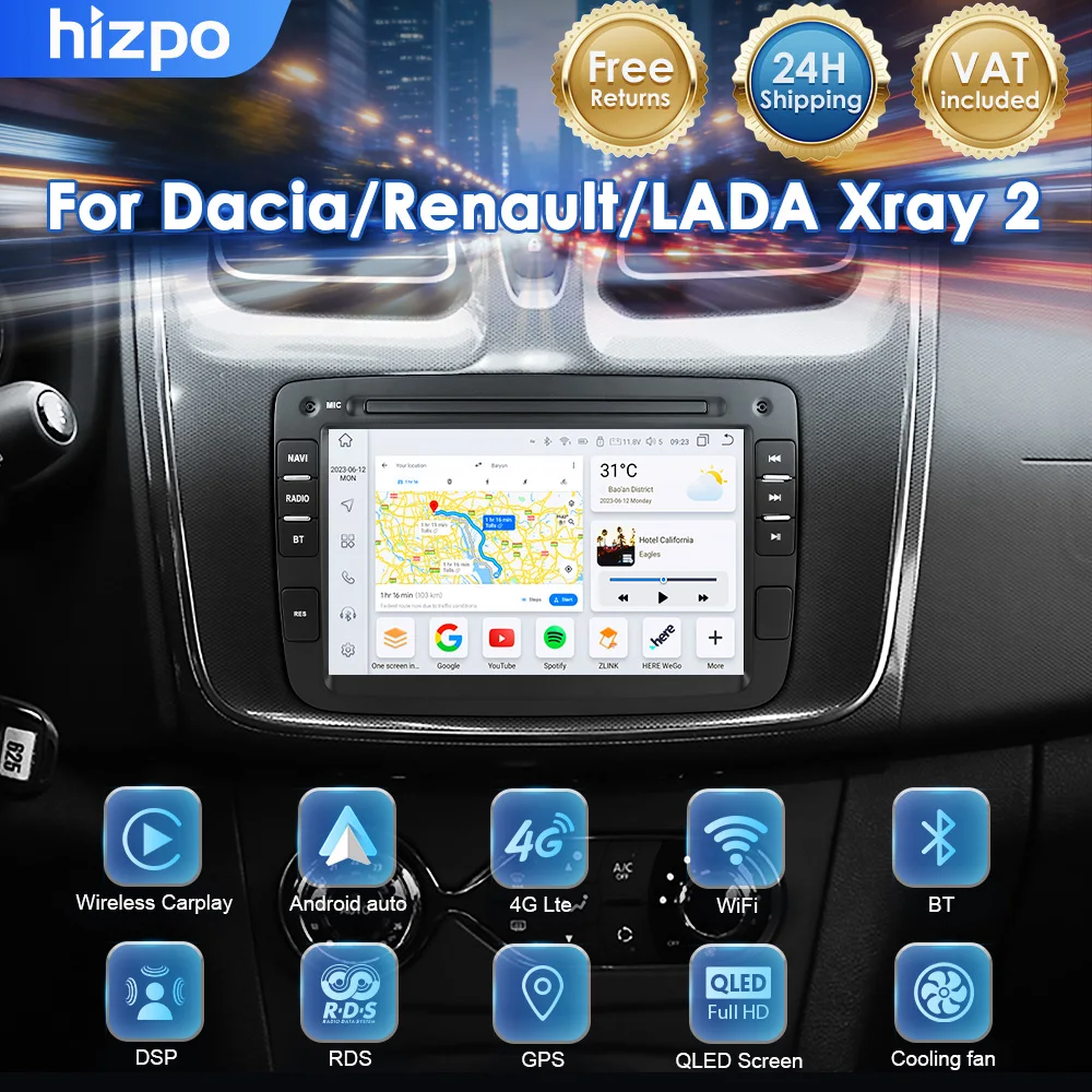 Radio de coche Hizpo de 7 pulgadas para Renault Dacia Duster Sandero Captur Xray Logan 2 Symbol Dokker CarPlay Android Auto 2din Reproductor multimedia inteligente GPS RDS DSP 1