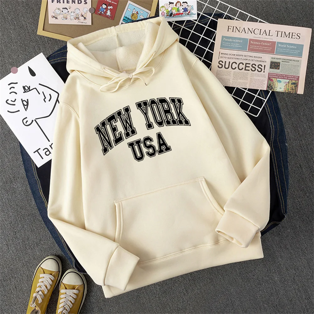 NEW YORK USA Women Hoody Street Casual Loose Sweatshirt Autumn Fleece Hooded Hip Hop O-Neck Clothing Female 4