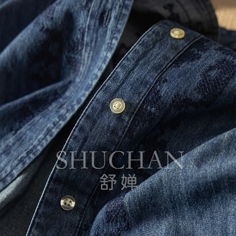 denim shirt wome new 2024 summer embroidery 100% cotton Indie Folk blusa feminina  tops mujer  blouse women