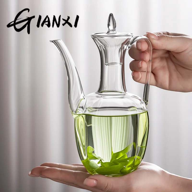 GIANXI Chinese Tea Ceremony Culture Glass Teapot Imitation Song Swan Neck Long Mouth Hand Pot Electric Clay Oven Heating Tea Set glass teapot,tea brewing pot