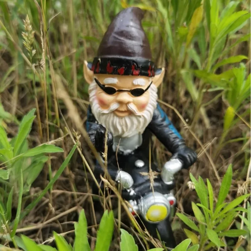 Gnome Dwarf Resin Home Garden Decoration Crafts Home Ornaments Biker Old Man Riding Motorcycle Statue Gardening Decorations