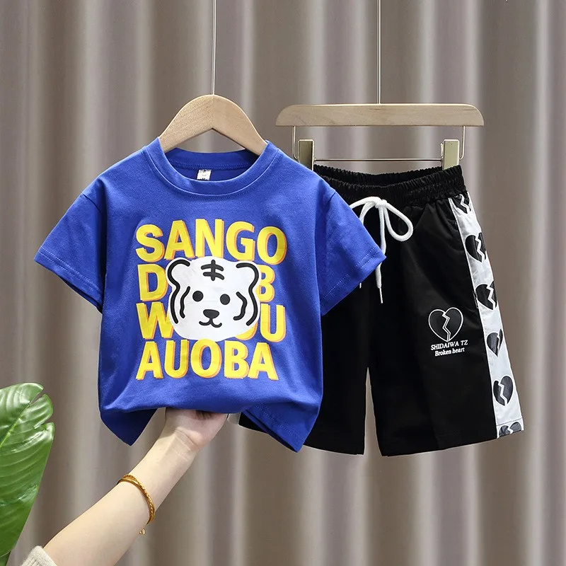 

Kids Cotton Sports Clothes New Baby Summer Fashion Cartoon Clothing Children Boys Girls Letter 2Pcs/set Toddler Casual Tracksuit