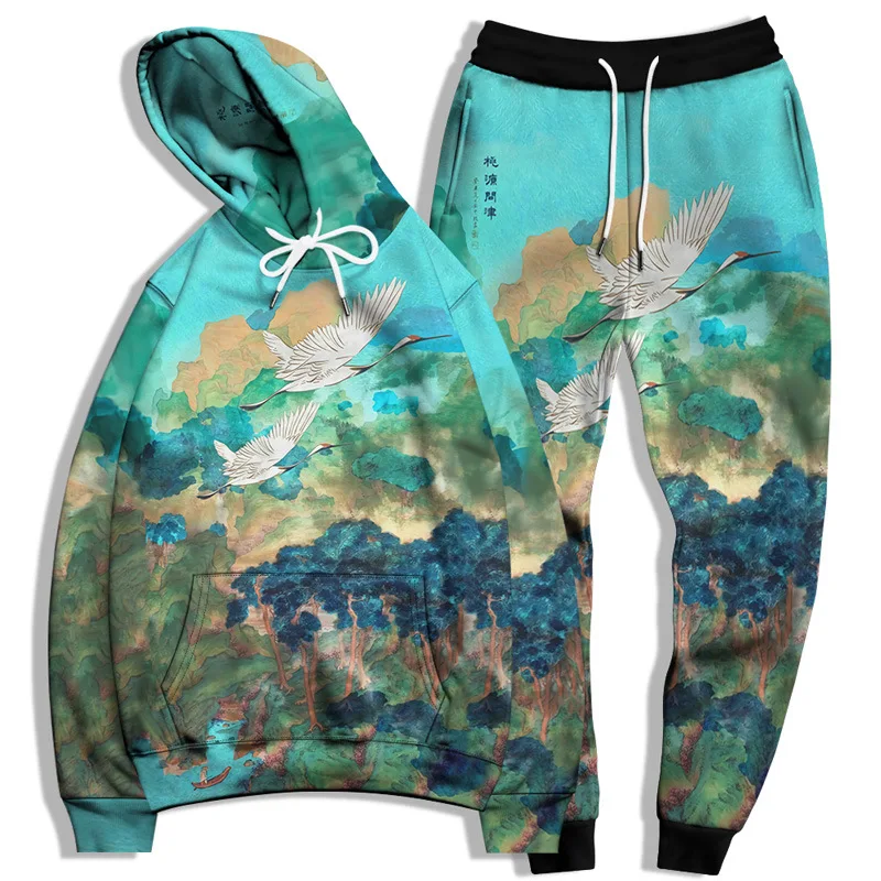 Autumn Animals Duck 3D Printed Hoodie Suit Men Sweatshirts Sweatpants Casual Fashion Two Piece Tracksuit Set Men's Clothing 5
