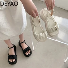 Chic Fairy 2022 Summer Platform Flats Sandals Woman Ankle Strap Sandalias Elegant Fashion Woman Shoes sandálias das mulheres