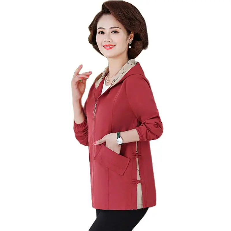 

Spring and Autumn Fashion Solid Color 2022 New Women's Loose Hooded Long Sleeve Pocket Mid-length Top Parker Windbreaker