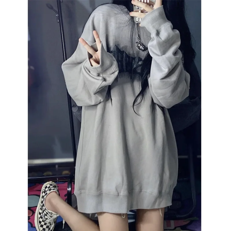 Street Casual Letter Print Hoodies Sweatshirts Spring Autumn Long Sleeve O-Neck Loose Pullovers Top Fashion Trend Women Clothing