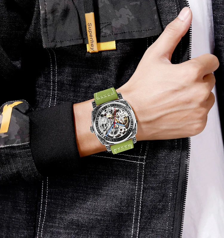 SKMEI Luxury Leather Strap Mens Automatic Watches Simple Mechanical Wristwatch Male Waterproof Clock reloj hombre 9271