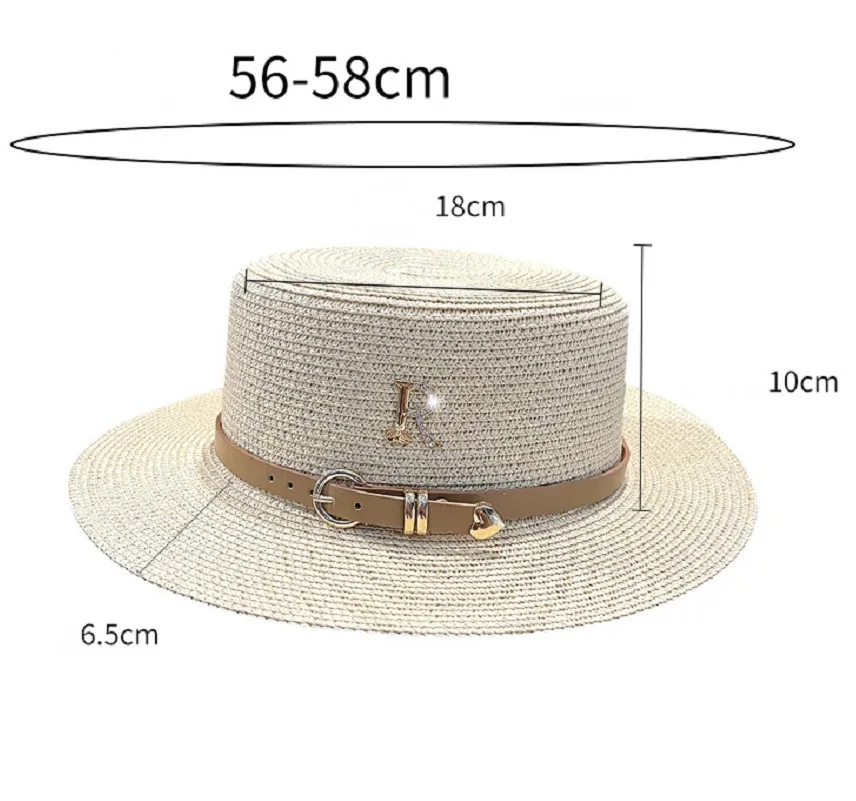 2024 New Metal R Letter Buckle Straw Hat Leisure Summer Sunscreen Hat Women's Fashionable Beach Hat Vintage Hat Church Hats