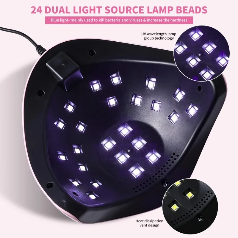 전문가용 네일 UV 건조기 24 LED UV 매니큐어 램프 (가정용, USB 케이블 포함) 네일 폴리쉬/바니쉬 건조 가능