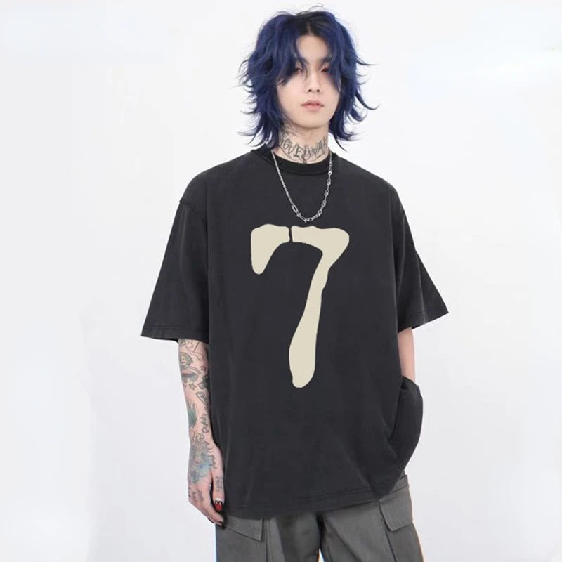 

Summer Korean Creative Digital Printing Short-sleeved T-shirt for Men Summer Street Y2K Personalized Harajuku Half-sleeved Top