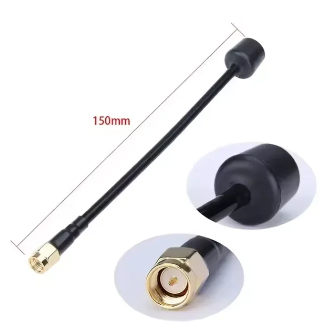 Antenne 5.8G FPV LHCP SMA 180mm installée sur un drone, profil élancé pour une performance optimale.