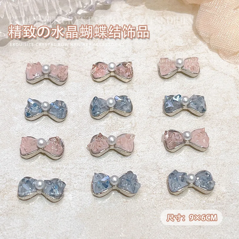 반짝이는 럭셔리 젤리 크리스탈 진주 활, 나비 매듭 합금 네일 아트, 라인석 장식, 매니큐어 장식품, 5 개