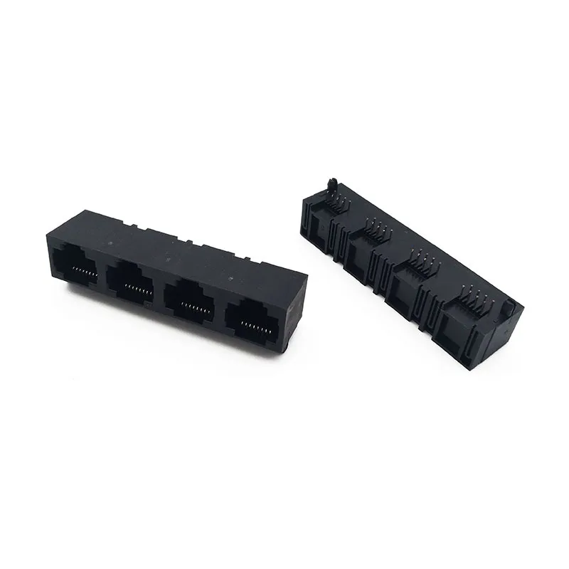 

10PCS RJ45 8P8C Connector 56LED Network Socket 4 Ports All-plastic 1X4 All-in-one Bend 90 Degrees L=63.05MM