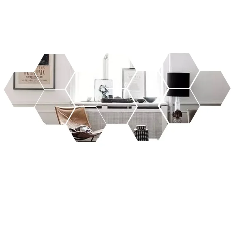 6/12pc Hexagon Mirror Wall Stickers 3D DIY Acrylic Mirror Sticker Self Adhesive