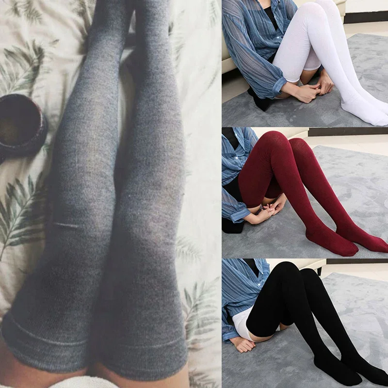 Sexy Schwarz Weiß Soild Farbe Lange Socken Frauen Über Knie Oberschenkel Hoch Über Den Knie Strümpfe Lolita Damen Mädchen Warme Knie Socken – Detail 2