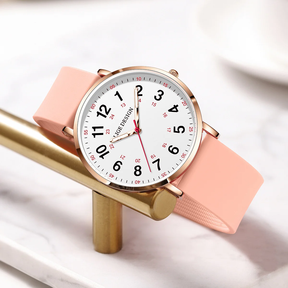 LIGE Women's Luxury Quartz Waterproof Wristwatch with Silicone Strap