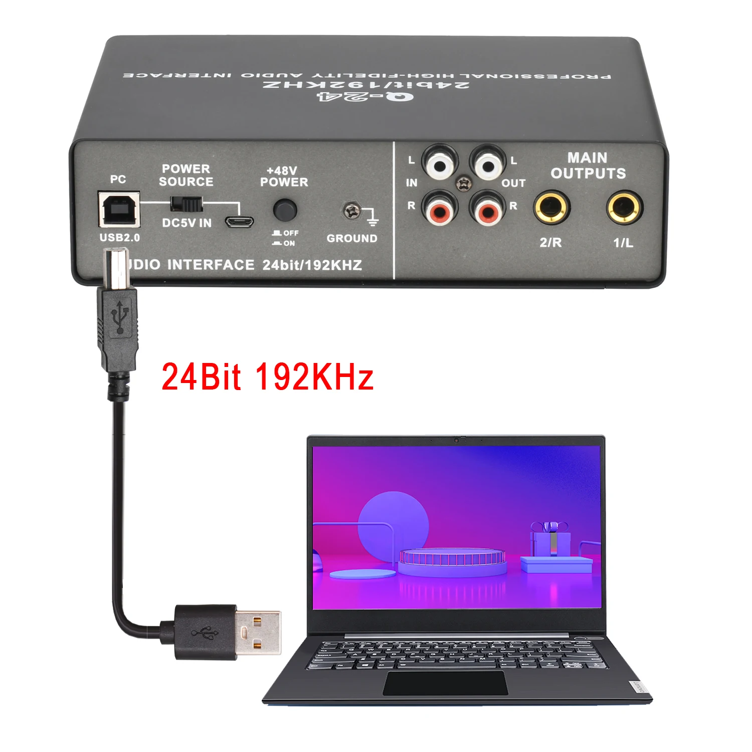 Audio Interface Professional 24Bit 192KHz Audio Interface 2 Input Sound Card for Guitar Loopback USB External Soundcard Studio PC Recording Q24