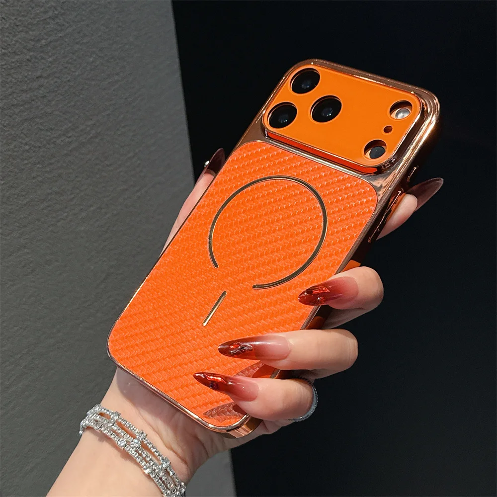 Orange Magnetic Matte Phone Case with Wireless Charging Armor Capability