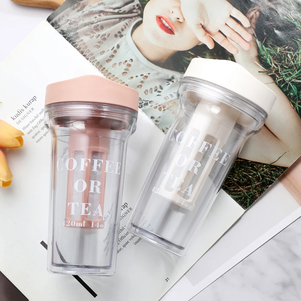 

420ML Insulated Coffee Mug Double Wall Plastic Coffee Cup with Leakproof Lid Infuser for Loose Tea Cold Brew Tumbler Water Cup