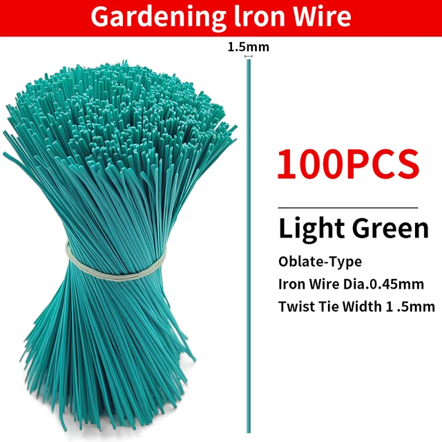 100PCS Gardening Cable Ties Reusable Oblate Iron Wire Twist Tie for