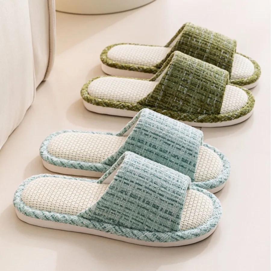 2024 New Women's Fashion Home Linen Couple Slippers Breathable Home Shoes Moisture Absorbing Anti slip Cotton Linen Slippers 4